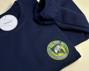 Embroidered Fish Sweater, Vintage Fishing Crewneck Sweatshirt For Men, Bass Hoodie, Fisherman Core Shirt