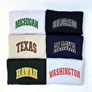 Custom Embroidered Sweatshirt, Varsity state embroidered filled sweater, Embroidered University Sweatshirt, College Crewneck Sweatshirt