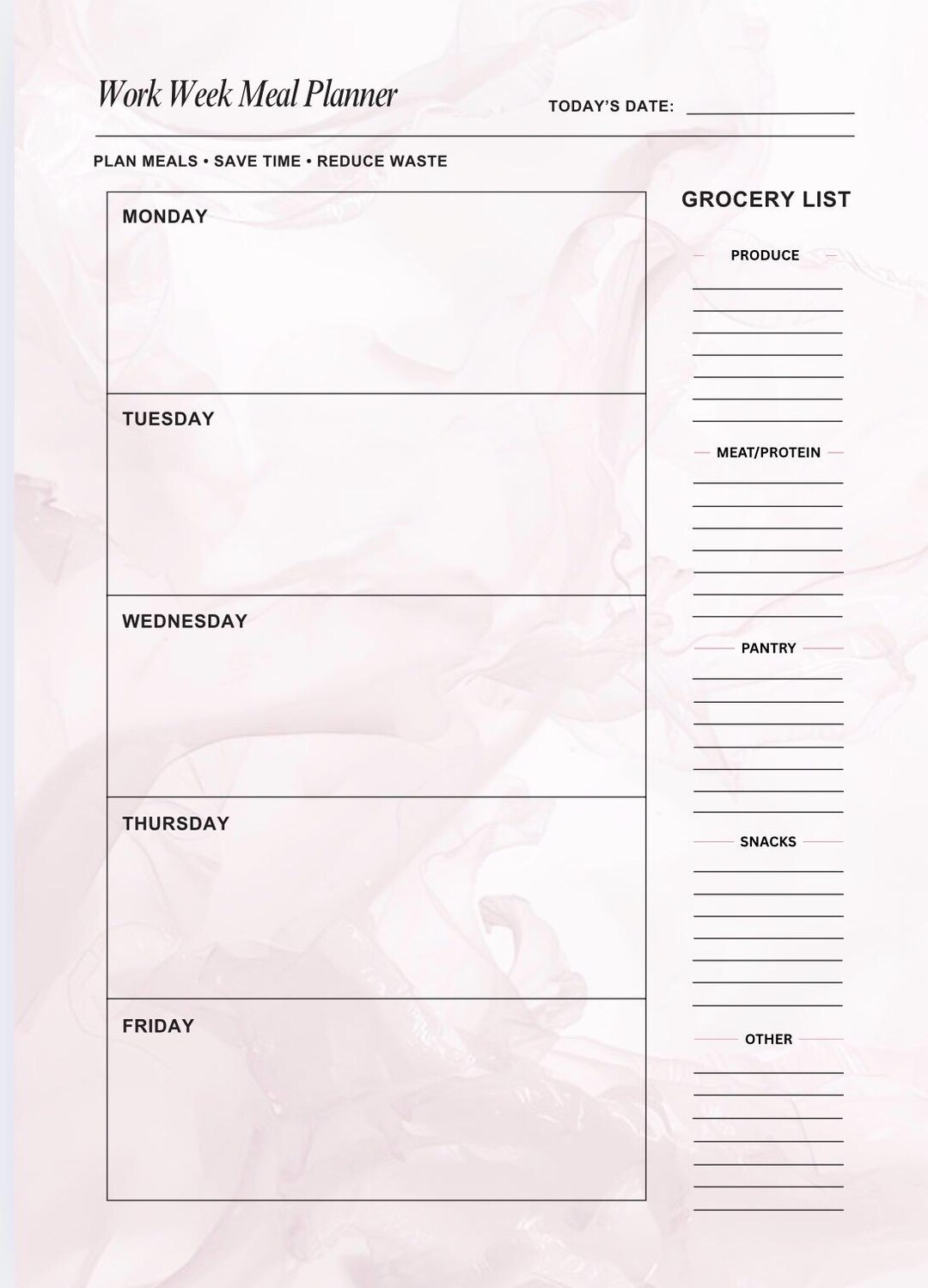 Work Week Meal Planner - Etsy