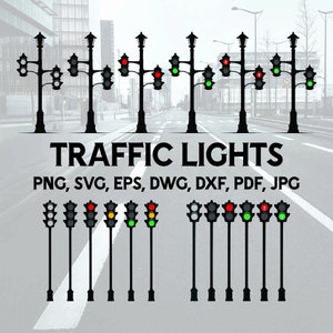 18 Traffic Lights SVG Multilayered Bundle, Traffic Signals in Red Yellow Green PNG Clipart, Digital Transportation Safety Awareness Download