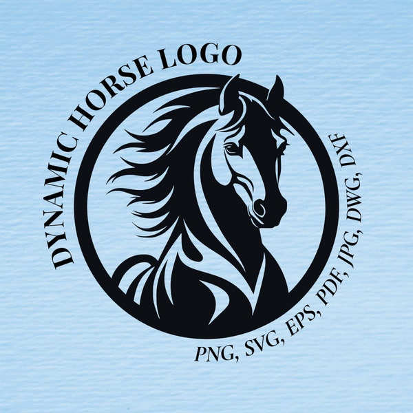 Dynamic Horse Logo in Circle Frame, Symbol of Strength Movement PNG, Digital Cut File SVG Eps DXF, Perfect for Small Business Brand Identity