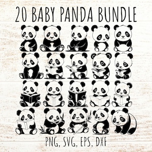 Pacchetto SVG PNG Anime Panda, libro di lettura Baby Panda, 20 file di taglio per abbigliamento per bambini, creazione di biglietti per decorazioni per la cameretta dei bambini, attività di bricolage per bambini
