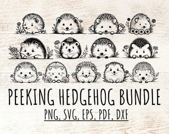 Peeking Hedgehog Outline SVG Bundle, Cute Forest Animal Cut Files for Scrapbooking, Card Making Vinyl Decal, Apparel for POD Commercial Use