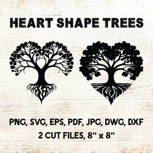 Silueta SVG PNG de roble, árbol con forma de corazón y raíces, árbol genealógico para proyectos de manualidades, árbol de la vida para hacer tarjetas, regalo para amantes de la naturaleza