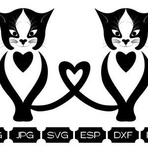 Two cats sitting on fence with tails in shape of heart PNG, SVG