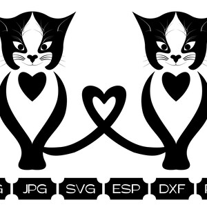 Two cats sitting on fence with tails in shape of heart PNG, SVG