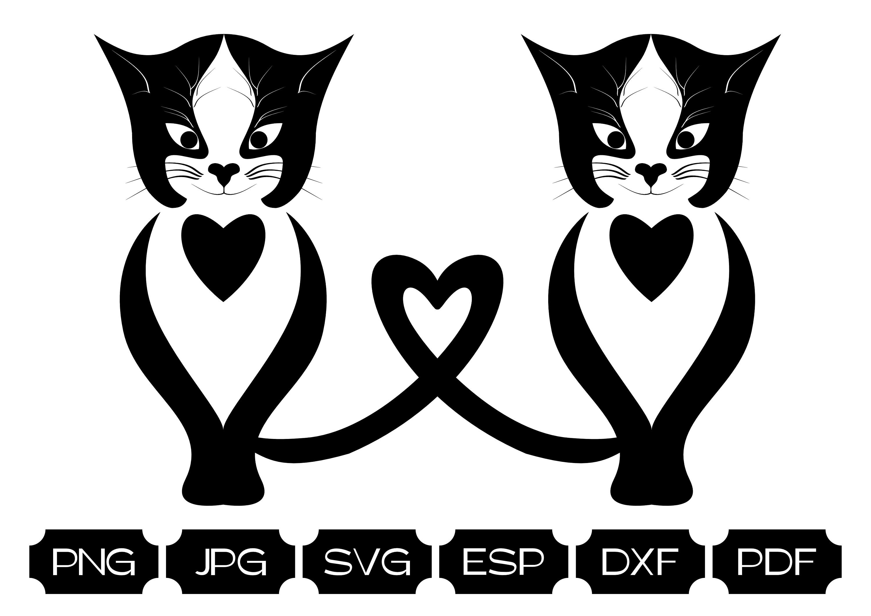 Two cats sitting on fence with tails in shape of heart PNG, SVG