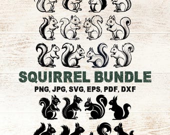 リスのSVGバンドルPNG、20カットファイルCricut Silhouette DXF、赤ちゃんシマリスアウトラインクリップアート、カード作りのクラフト、森のホームデコレーションノート