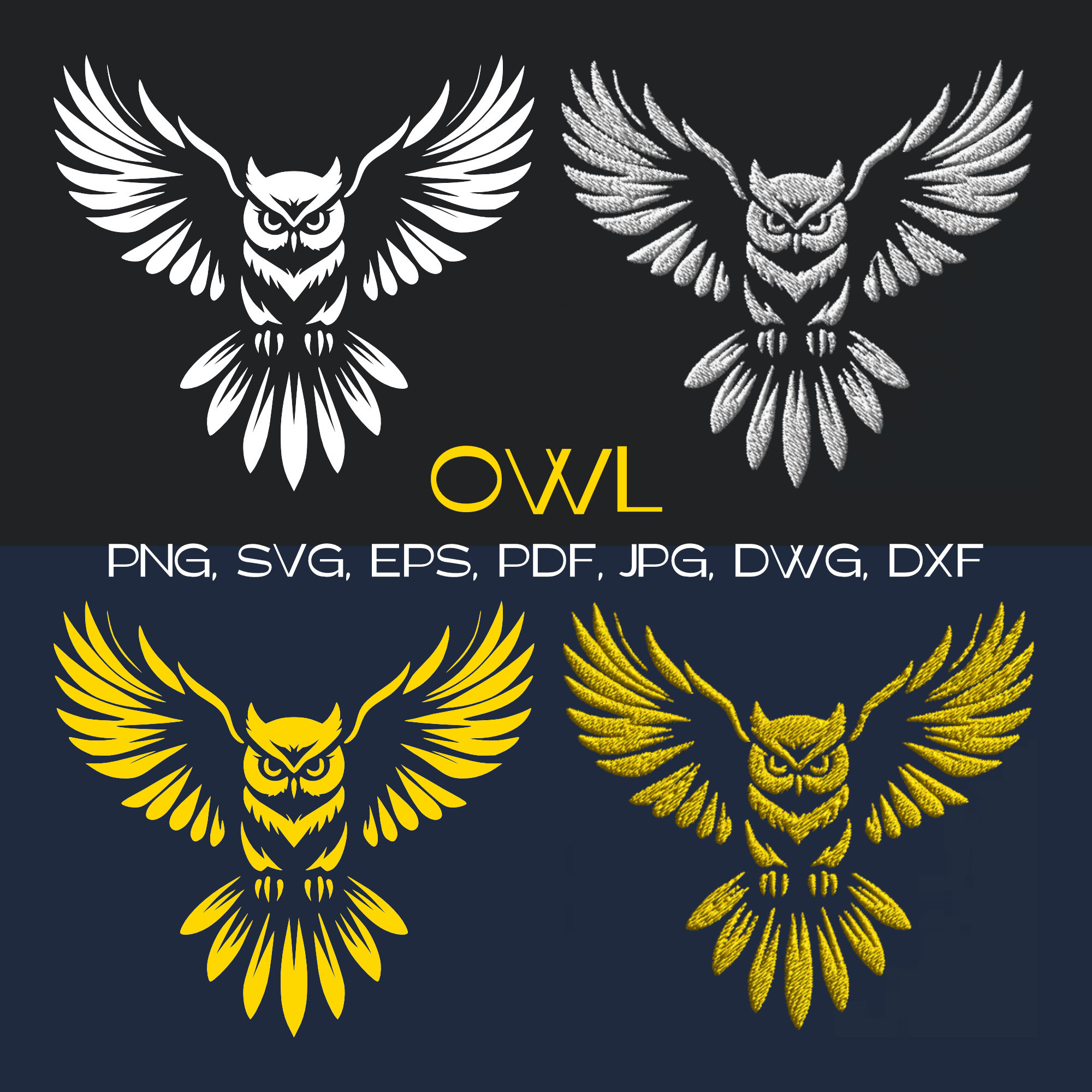 Flying Owl SVG: Golden & White Design for Dark Apparel (Digital Files)
