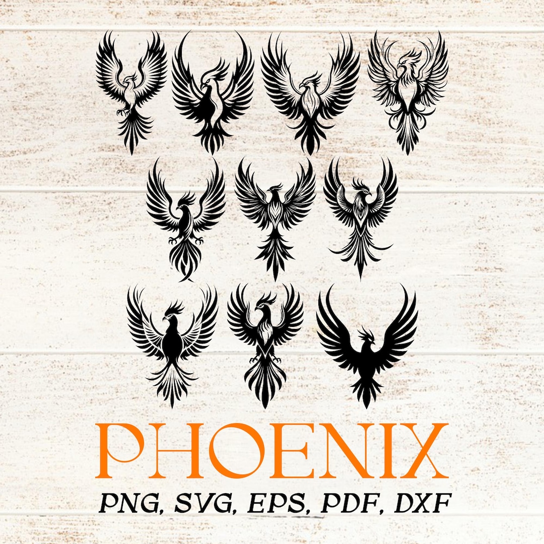Phoenix Firebird Logo Illustrations: Crest Emblem SVG Bundle (digital ...