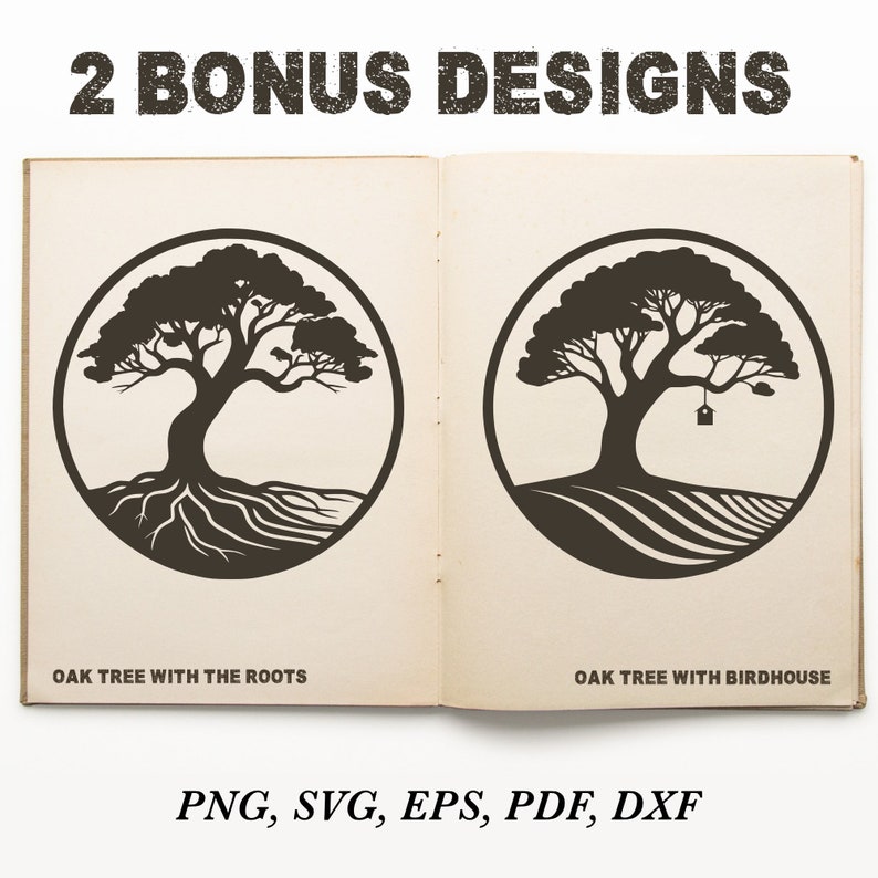 40 Oak Tree SVG Bundle, Oak Silhouette in Field PNG, Circle Design for ...