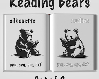 Reading Bears SVG: Silhouette & Outline Cut Files (Digital Download)
