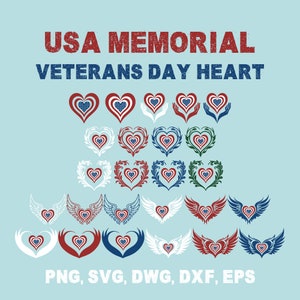 Paquete SVG multicapa de corazón conmemorativo de EE. UU., diseño de bandera estadounidense patriótica PNG, clipart de tributo militar, silueta de patriotismo con alas de ángel