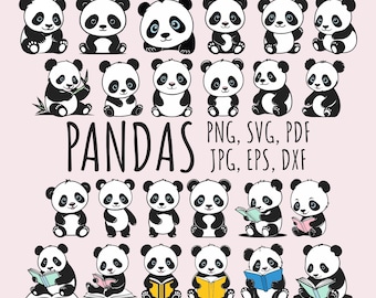 Clipart Panda SVG PNG Bundle: 24 Cute Baby Shower Animals (Digital Download)