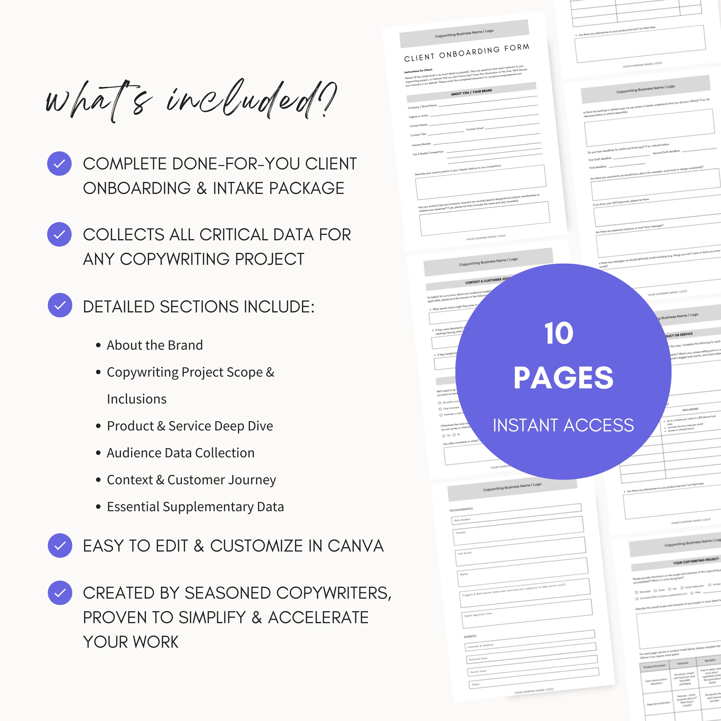 Copywriter Client Intake Form Canva Template - Copywriting Project ...