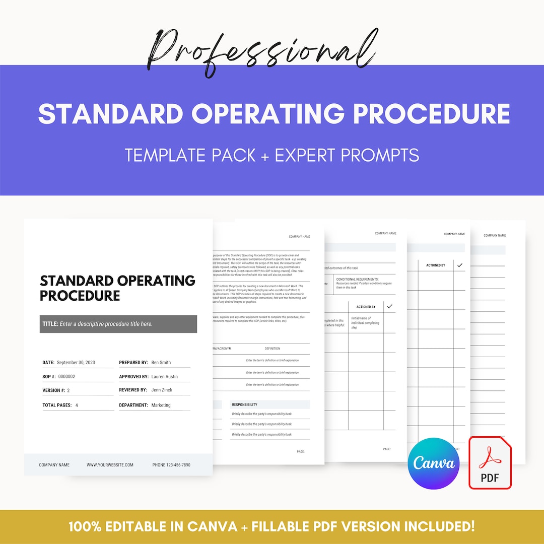 SOP Template: Professional Operating Procedure With Prompts (canva ...