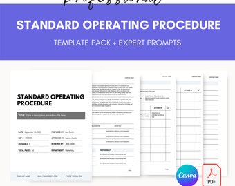 2023 Standard Operating Procedure Template | Professional SOP Template | Printable Document with Prompts | Procedure | Canva & PDF Editable