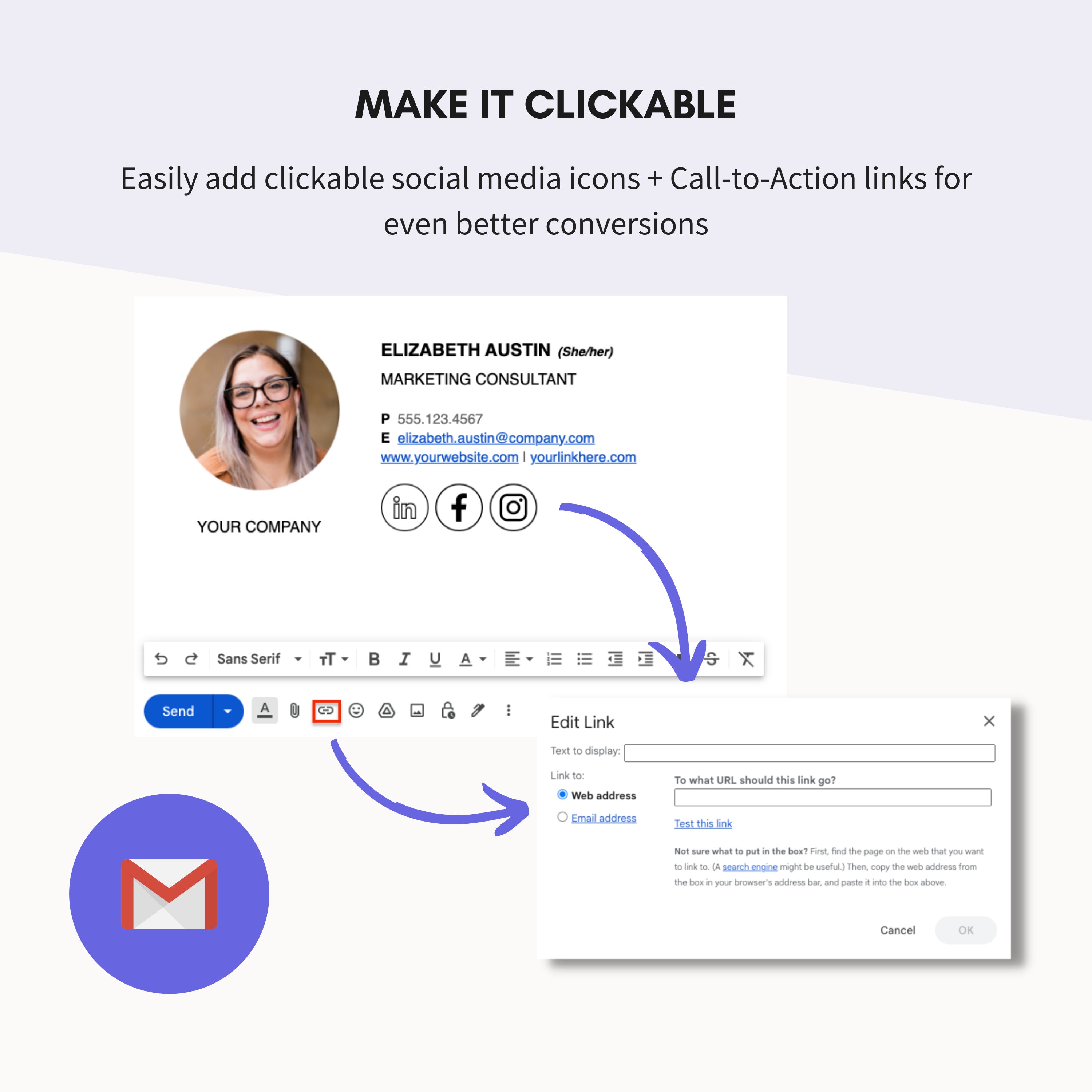 Minimalist Email Signature Template: Clickable Design, Google Docs ...