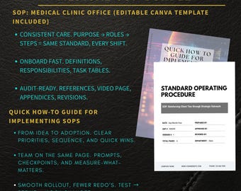 SOP-Bundle für Arztpraxen - Bearbeitbare Canva-Vorlage + Kurzanleitung zur Umsetzung von SOPs (PDF)