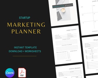 Startup Marketing Planner Printable Template - Content Marketing Planner - Email, Social Medial, Ads, Blog Campaign Canva Editable PDF