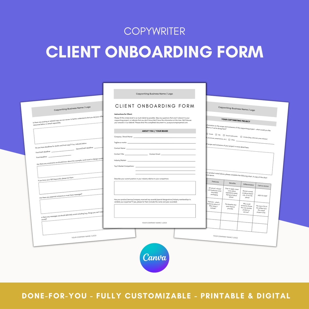 Copywriter Client Intake Form Canva Template - Copywriting Project ...