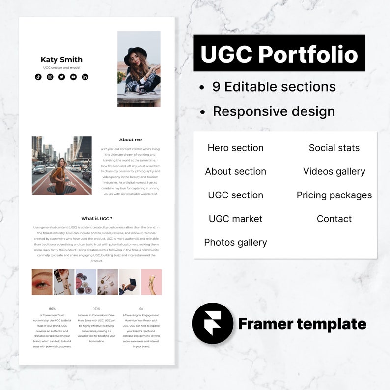 Minimalist UGC Portfolio Media Kit Framer Website Template - Etsy