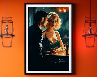 Noir Comic Art Poster einer schönen blonden Frau, die dich anschaut | 1940er Jahre Stile - Sexy und verführerisch | Vintage Comic-Buch | blonde Frau