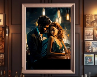 Sinnliche Romantik Kunst | Verführerisches Paar in Liebe und Leidenschaft | Lustvolle Romantische Szene | Modernes impressionistisches Gemälde für intime Wohnkultur