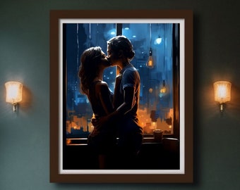 Zwei Frauen teilen einen ersten Kuss Liebe und Leidenschaft. Sapphische Romantik. LGBT. Lesbische Liebesgeschichte . Lesbische Wünsche. Valentinstag Geschenk für Sie