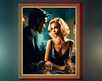 Schwarz Femme Fatale Kunst | Vintage Verführerin Comic Poster, 40er Jahre Vixen Elegance | Sexy Sirene, Retro Charm - Classic Verführung Noir Love Story