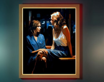 Sinnliche Romantik Kunst | Flirten Frauen Gemälde | Erste Liebe und Leidenschaft | Romantische Szene LGBT Zeitgenössische Liebeskunst, modernes sapphisches Kunstwerk