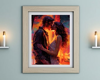 Romantisches Paar küssen Wand Kunst gut aussehender Mann und schöne Frau Neon Kuss Kunstdruck Leidenschaftliche Liebe Szene Valentinstag Geschenk für Sie