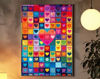 Herzliches Patchwork - Buntes Herzmosaik Wandkunst