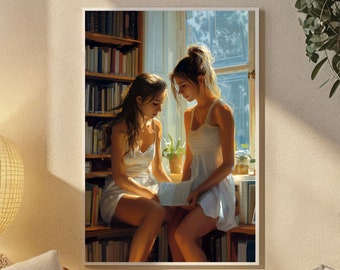 Verborgene Wünsche - gelüftete Geheimnisse | Sapphic Sommer Liebe Kunst | Romantisches Valentinstag Geschenk für Sie | Lesben Liebe Intim Poster