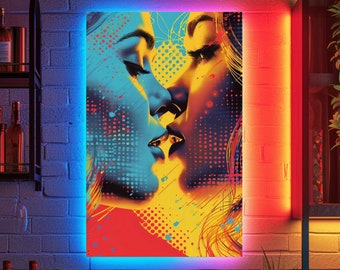 Sexy Lips - Nahaufnahme schöner Frauen kurz vor dem Kuss, Lesben Statement Kunst, Provokativ, Lebendige Farben