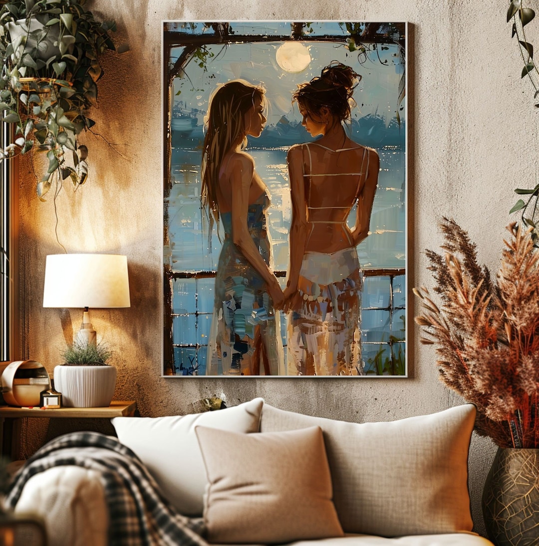 Lesbian Love Under Moonlight - 'lunar Reflections' Intimate Wall Art ...