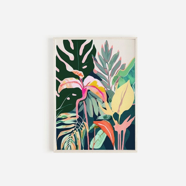 Tropical Leaf Print, Monstera Leaves Print Set, Botanical Print, Green Palm Leaf Wall Art, 2 Piece Décor, Banana Leaf Print, Bedroom décor