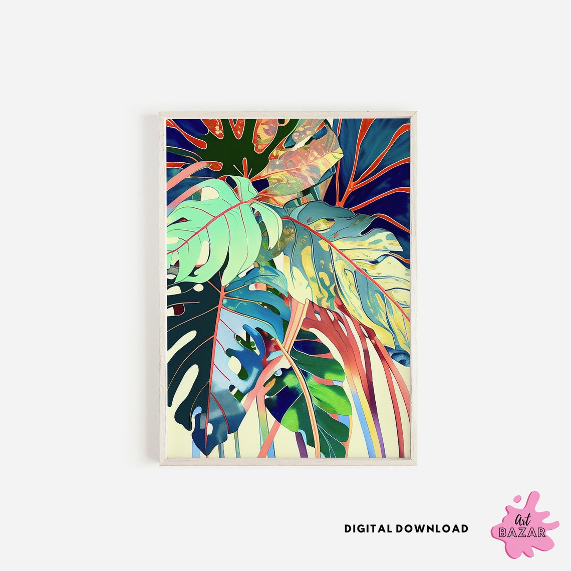 Tropical Leaves Print Colorful Art Watercolour Green Palm - Etsy
