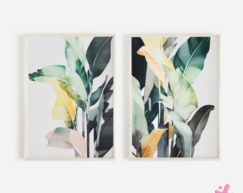 Banana Tropical Art, Botanical Modern Print, Elegant Authentic Living Room Art, Plant Illustrations, Palm Leaves Wall Art, Boho Wall Art
