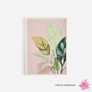 Tropical Green Leaves wallart, Watercolour Green Palm Leaf Wall Art, Monstera Poster, Tropical Plant, Modern Art, Living Room Décor