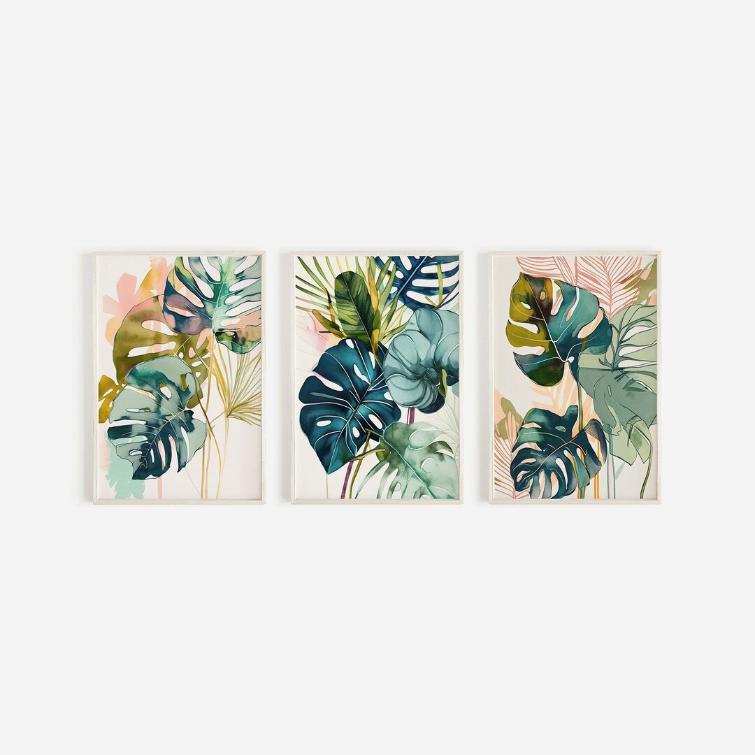 Tropical Leaves Print Set of 3 Art Prints Watercolour Green - Etsy