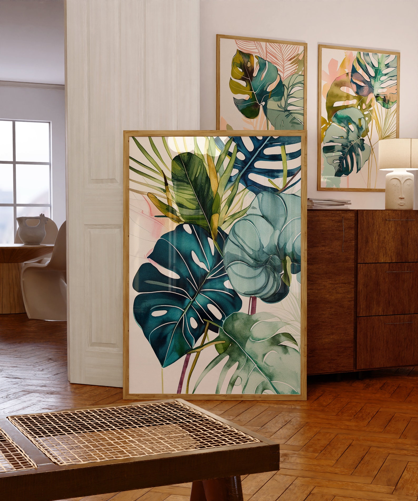 Tropical Leaves Print, Set of 3 Art Prints, Watercolour Green Palm Leaf ...