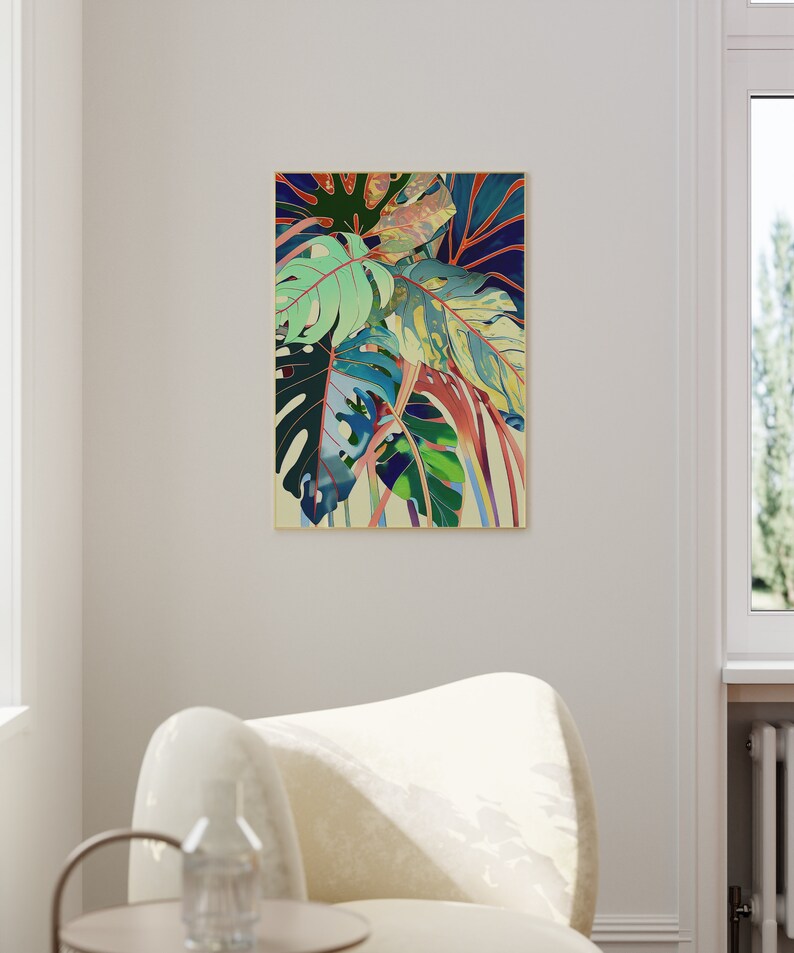 Tropical Leaves Print Colorful Art Watercolour Green Palm - Etsy