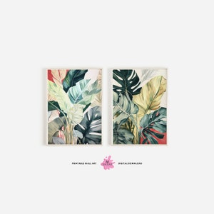 Tropisches Blatt Druck 2er Set, Monstera Blatt, Bananenblatt, Druck tropisches Dekor, botanischer Druck, tropische Blätter, tropische Wand Kunst Drucke