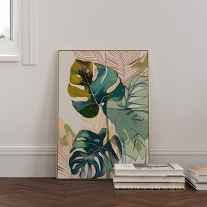 Tropical Leaves Print, Set of 3 Art Prints, Watercolour Green Palm Leaf ...