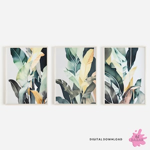 Printable Leaf Art, Tropical Leaves Print, 2 Piece Wall Art, Banana Leaf Print, Monstera Poster, Abstract Banana Palm, Abstract Botanical