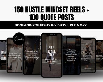 150 Hustle Mindset Reels + 100 Square Post Templates | Instagram Reels | Editable Canva Templates | Hustle Mindset PLR & MRR | Dark Theme