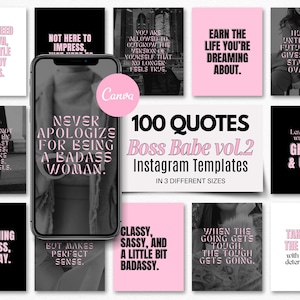 100 modelli di citazioni per Instagram da Boss Babe / Citazioni da ragazza tosta / Imprenditrici / Modelli modificabili Canva / Post di Instagram da Girl Boss