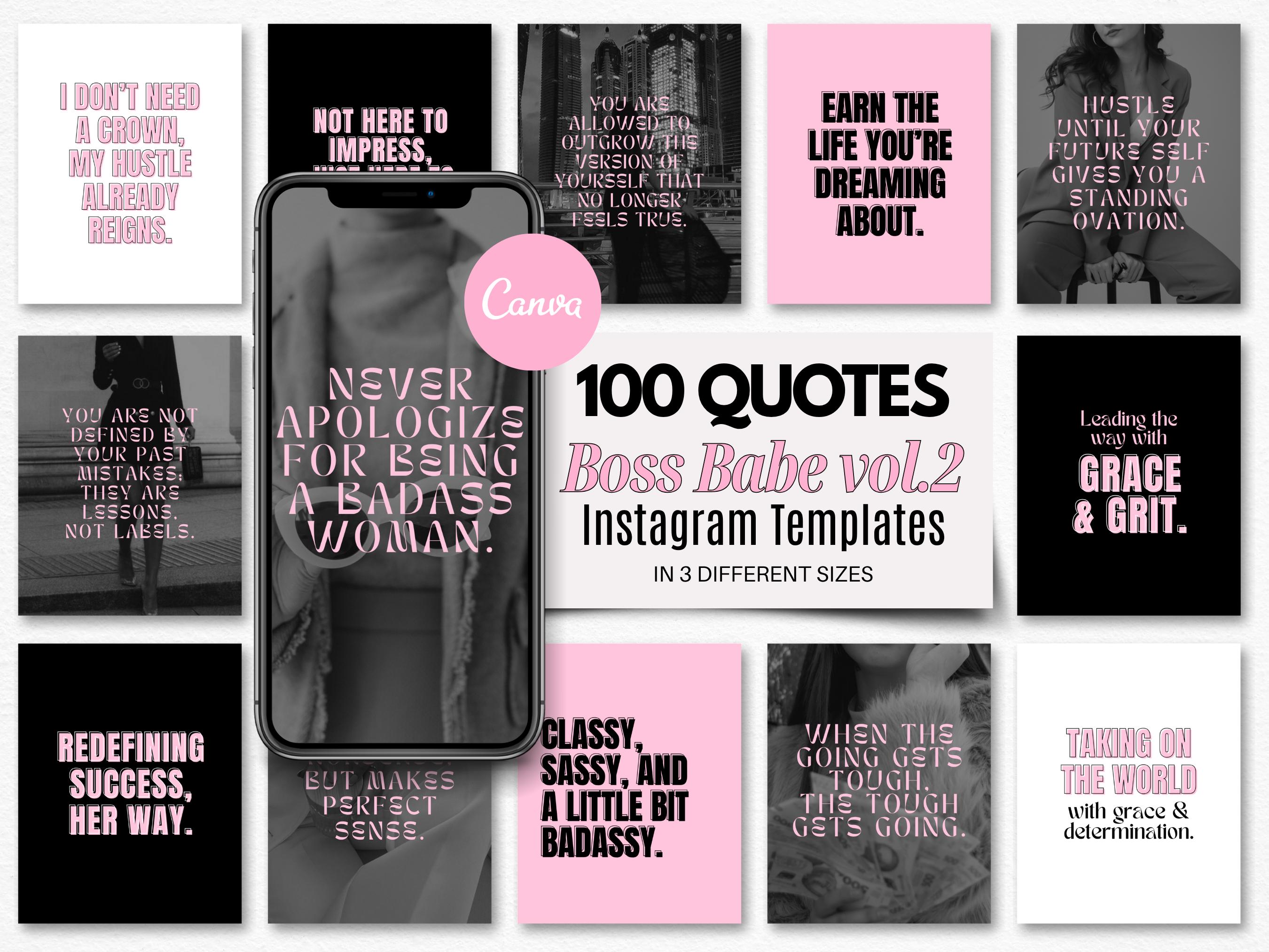 100 Boss Babe Instagram Quotes: Canva Templates (Digital Download)