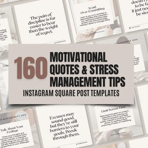 160 Aesthetic Minimalist Instagram Templates | Motivational Quotes | Stress Management Tips Posts | Canva Editable Templates | DFY Templates